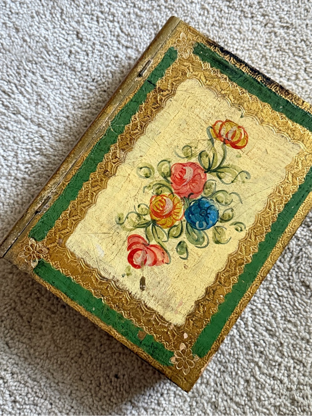 Florentia Gold Gilt Floral Wood Trinket Box Disguised as a Book